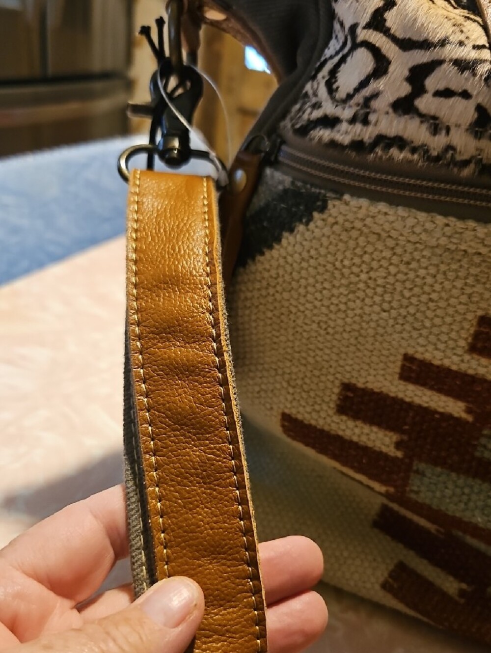 Myra Bag Southwestern Tapestry Tote in Brown, Cream, Teal - Picture 5 of 14